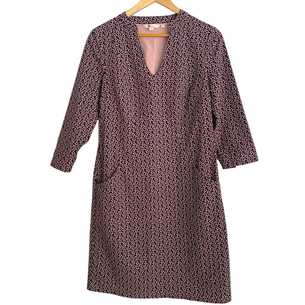 Boden Elizabeth Dress Fig Sweet Petal V Neck Patterned